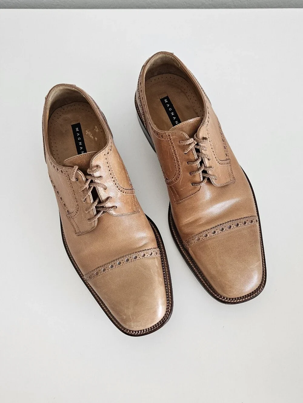 Magnanni Leather Brogue Cap Toe Derby Dress Shoes 8130 Made In Spain Mens 10 D